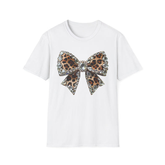 Leopard Rhinestone Bow T-Shirt - Glam Animal Print Graphic Tee