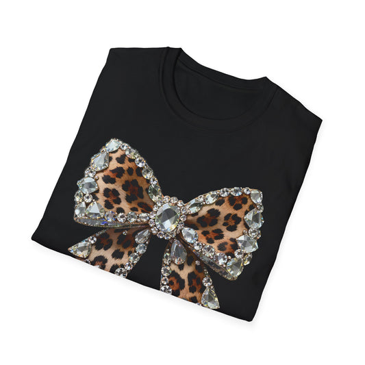 Leopard Rhinestone Bow T-Shirt - Glam Animal Print Graphic Tee