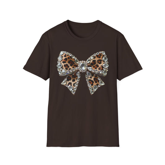Leopard Rhinestone Bow T-Shirt - Glam Animal Print Graphic Tee